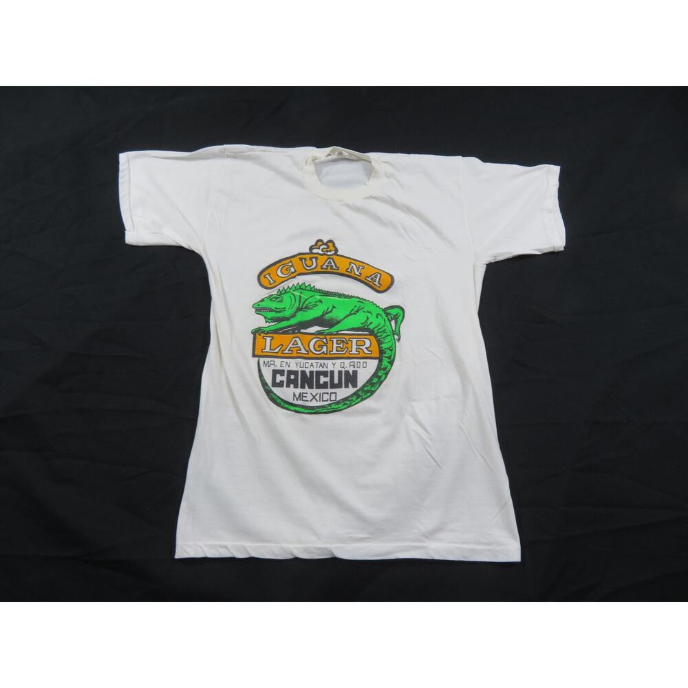 Iguana Mexican Lager Cancun White T-shirt Sz M 1980s